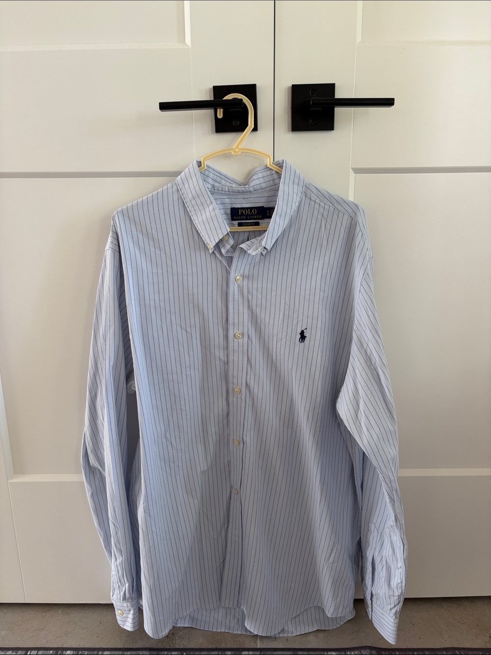 Polo by Ralph Lauren Sky Blue Thin Navy Pinstripe Button-Down Shirt